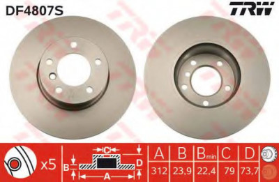 Disc frana BMW Seria 3 (F30, F35, F80) (2011 - 2016) TRW DF4807S foto