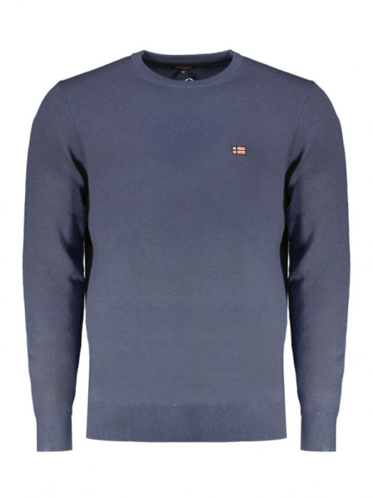 Pulover bărbați fară fermoar cu decolteu la baza g&acirc;tului, logo, Indigo, 2XL