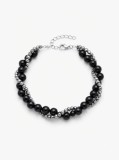 Cumpara ieftin Bratara Dubla Rasucita din Argint 925 cu Sfere din Onix Negru si Margele Diamantate, 15+4 cm, 15.20g
