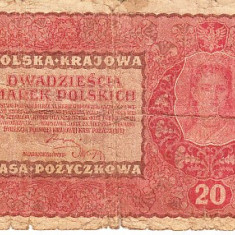 M1 - Bancnota foarte veche - Polonia - 20 marek - 1919