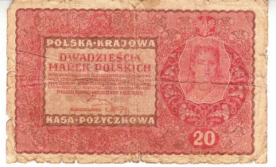 M1 - Bancnota foarte veche - Polonia - 20 marek - 1919 foto