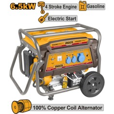 Generator pe benzina 6,5 kw, 90 kg, 4 timpi cu pornire automata, aparat portabil de curent pentru santier sau uz casnic - Ingco GE65006