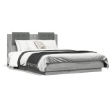 Cumpara ieftin Cadru de pat cu tablie, gri sonoma, 135x190 cm, lemn prelucrat