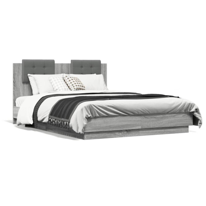 Cadru de pat cu tablie, gri sonoma, 135x190 cm, lemn prelucrat