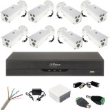 Sistem complet de supraveghere 8 camere exterior Dahua 2MP IR 80m, DVR 8 canale, accesorii montaj SafetyGuard Surveillance