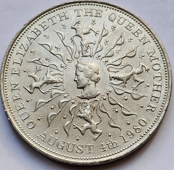 25 New pence/ Crown 1980 Marea Britanie, Queen Mother, km#921