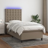 VidaXL Pat cu arcuri, saltea și LED, gri taupe, 90x190 cm, textil