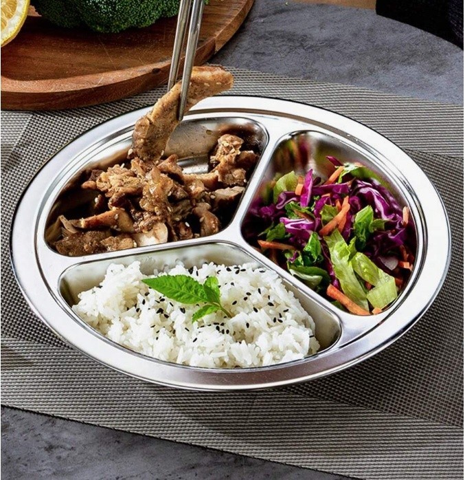 Farfurie inox 3 compartimente, diametru 28.5 cm