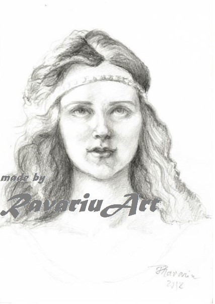 G5. Lucrare de grafica in creion pe hartie, Printesa Ileana, Hartie, A4