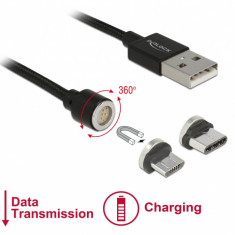 Cablu USB magnetic date + incarcare Micro USB / USB-C 1.1m Negru, Delock 85723