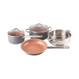 Cumpara ieftin Set 6 piese cu 3 vase din aluminiu, invelis antiaderent cu ceramica si titan