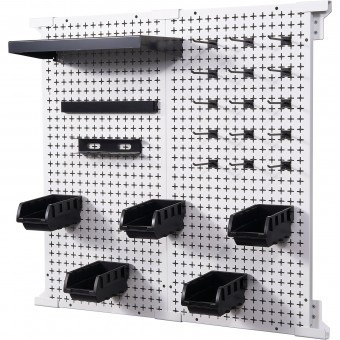 Organizator de perete pentru scule, Otel, carlige si rafturi, 2 x paneluri, dimensiune totala 814 x 814 m, max 150 kg foto