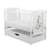 Patut bebe lemn cu sertar BabyNeeds Timmi Girafa, alb, 120x60 cm, 3 nivele saltea