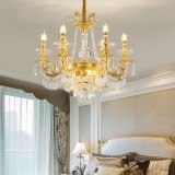 Candelabru din cristal auriu lucios, 11xE14, D80 cm, inaltime reglabila