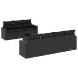 Set mobilier de gradina cu perne, 8 piese, negru, poliratan