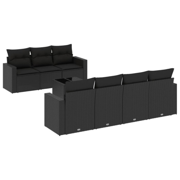 Set mobilier de gradina cu perne, 8 piese, negru, poliratan