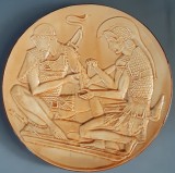Farfurie decorativa, ceramica greceasca, semnata, mitologie - Ahile si Patrocle