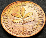 Moneda 2 PFENNIG - RF GERMANIA, anul 1980 *cod 2164 F - litera D patina