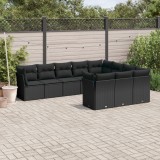 Gossi set canapele de gradina cu perne, 10 piese, negru, poliratan