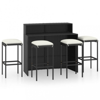 vidaXL Set mobilier bar de grădină cu perne, 5 piese, negru foto