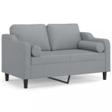 Canapea cu 2 locuri cu pernute, gri deschis, 120 cm, textil