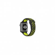 Curea Silicon Sport Compatibila cu Apple Watch 38-40 mm - iberry Strap C002 Black/Lime