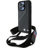 Husa pentru iPhone 15 Pro Max - BMW Leather M Edition Carbon Stripe &amp; Strap (BMHCP15X23PSCCK) - Black