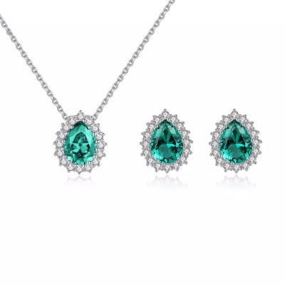 Set Colier si Cercei Din Argint Piatra Verde/Green Zirconiu SET397R foto