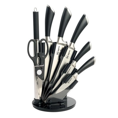 Set cutite bucatarie Bohmann, 8 piese, stand inclus, Negru/Argintiu foto