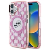 Husa pentru iPhone 16 - Karl Lagerfeld IML MagSafe (KLHMP16SHMCKMHP) - Pink Monogram Karl&amp;Choupette Head