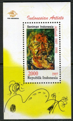 Indonezia, arta, pictura, portret, bloc, 1997, MNH foto
