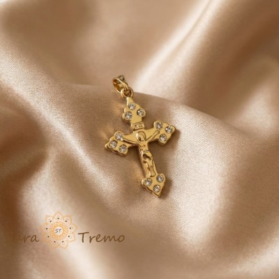 Pandantiv 3.5 cm Crucea Credintei , Pandantiv placat cu aur 14K cu zirconia albe foto