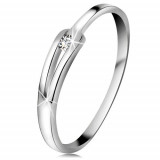 Inel sclipitor din aur alb 14K - diamant transparent strălucitor, brațe &icirc;nguste despicate - Marime inel: 49