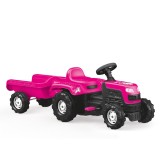 Tractor cu pedale si remorca Unicorn Dolu, 144 cm, Roz, +3 ani