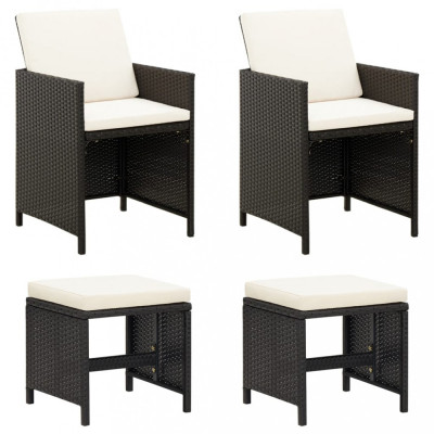 vidaXL Set scaune de grădină și taburet, 4 piese, negru, poliratan foto