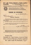 A1111 Act Uniunea Națională a Foștilor Luptători &ndash; cerere de &icirc;nscriere, 1930