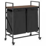 Cos de rufe 2 compartimente cu roti stejar maro, DKD Home Decor