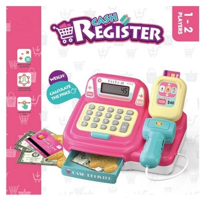 Jucarie casa de marcat cu sunete, lumini si functie calculator, roz