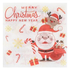 șervețele de Masă Crăciun DelyCo, Model Moș Crăciun și Cerb cu Cadouri, Alb-Roșu, 28x28 cm, 50 Bucăți, 2 Straturi