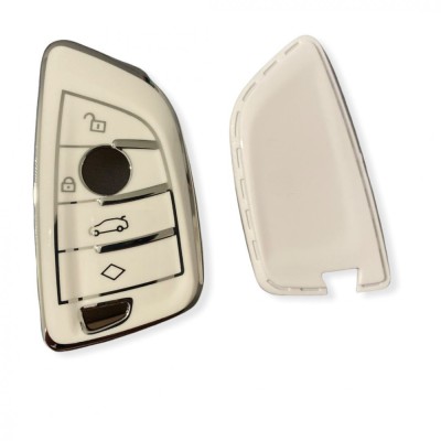 Husa Cheie Smartkey BMW 3/4 Butoane Seria G TPU+PC Alba cu Contur Crom foto