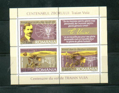 ROMANIA 2006 - CENTENARUL ZBORULUI TRAIAN VUIA, BLOC, MNH - LP 1712b foto