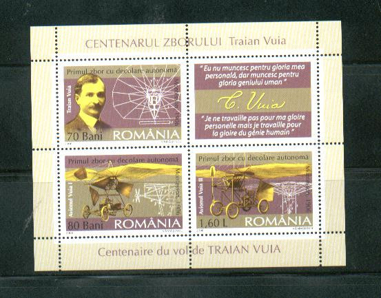 ROMANIA 2006 - CENTENARUL ZBORULUI TRAIAN VUIA, BLOC, MNH - LP 1712b