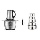 Cumpara ieftin Tocator electric, inox, 4 lame din otel inoxidabil, recipient din inox, 2 L + set 5 caserole din inox cu capac