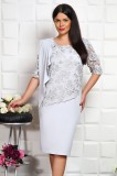 Rochie Ocazie Yves Gri Floral Tull Brodat Eleganta cu Esarfa Marbela