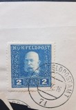 Imperiul Austro-Ungar (Feldpost WWI) 1915-Marcă Poștală Militară de Război (K.u.K. Feldpost) Franz Joseph I 2 Heller Albastru pe Decupaj -TG1