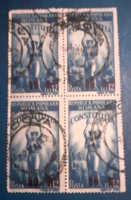 Romania 1952 Lp 298 Constitutia bloc de 4 timbre ștampilate foto