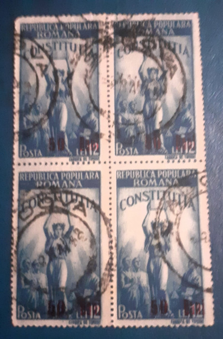 Romania 1952 Lp 298 Constitutia bloc de 4 timbre ștampilate