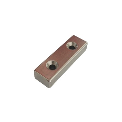 Magnet neodim 50x15x10 mm, 2 x gaura de 4.2 mm cu sanfren, dreptunghiular, argintiu, N35 foto