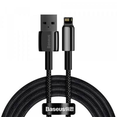 Cablu Date si Incarcare USB la Lightning Baseus Tungsten Gold, 2m, 2.4A, Negru CALWJ-A01 foto