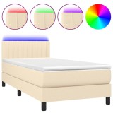 Cumpara ieftin Pat cu arcuri, saltea si LED, crem, 90x190 cm, textil